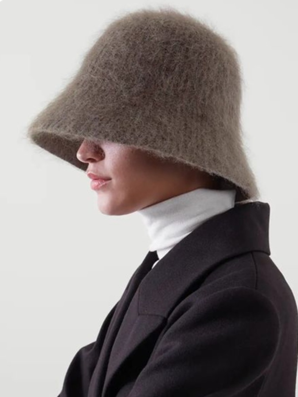 COS Fuzzy Bucket Hat in Taupe